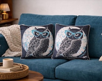 Owl Pillow Cover Set, Modern Decorative Throw Pillows, 16x16