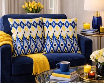 Modern Throw Pillow Covers, Set of 2, Geometric Accent Pillows (16x16 Square Covers Only)