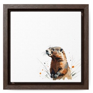 Marmot Gallery Canvas, Minimalist Square Frame Art, Cute Animal Wall Decor, Home Decoration, Wildlife Lover Gift