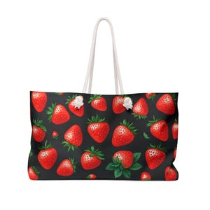 Strawberry Pattern Weekender Bag, Stylish Travel Tote, Beach Bag for Summer, Overnight Duffle, Fruit Lovers Gift, Picnic Essentials
