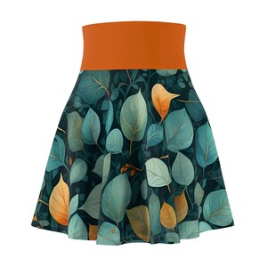 Leafy Women&#39;s Skater Skirt, Floral Skirt, Summer Fashion, Bohemian Style, Outdoor Wear, Casual Skirt, Vibrant Skirt