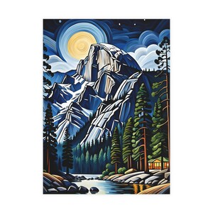 Lots de cartes postales, peinture de demi-dôme de Yosemite la nuit - lot de 10 cartes postales, ensemble de papeterie, art mural, décoration d'intérieur, petit cadeau, voyage
