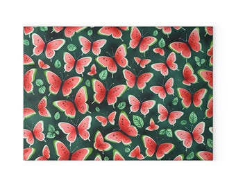 Tabla de cortar de vidrio con forma de mariposa y sandía / Decoración elegante para la cocina, regalo de inauguración de la casa, elemento esencial para barbacoas de verano, arte de cocina único, mariposa