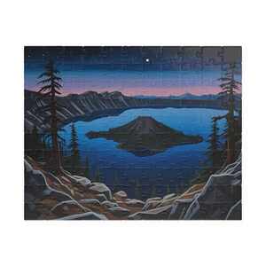 Puzzle, Crater Lake Nationalpark Nachtmalerei, 110 252 520 1014 Teile, Geschenk für Naturliebhaber, Entspannende Aktivität, Nationalpark