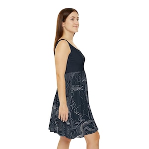 Robe patineuse topographique pour femme, Robe à motifs géométriques, Robe à imprimé relief montagne, Vêtements pour amoureux de la nature, Vêtements d'aventure en plein air