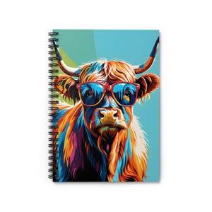 Spiralblock - Highland Kuh Pop Art, Liniertes Line Journal, Süßes Kuh Notizbuch, Tier Liebhaber Geschenk, College liniert, Bauernhaus Briefpapier