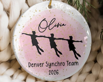 Adorno navideño personalizado de patinaje artístico sincronizado, regalo de patinaje artístico para el equipo de patinaje sincronizado femenino, adorno navideño de patinaje sobre hielo, recuerdo navideño