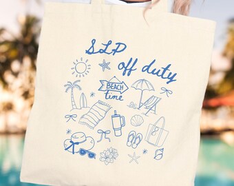 Funny Speech Teacher Beach Bag for Teacher Appreciation Gift, Speech Therapist Thank You Gift, SLP Tote Bag Speech Language Pathologist Gift