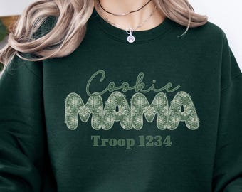 Custom Cookie Mom Sweatshirt, Cookie Shirt with Troop Number for Troop Leader, Scout Mom Cookie Sweater, Cookie Season Scout Leader Gift