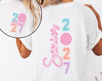 Custom 2027 Senior Cheerleader Shirt Comfort Colors, High School Cheer Senior Tee, Cheer Senior Gift for Team with Name and Graduation Year