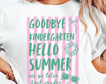 Camiseta personalizada para el último día de clases para maestros, colores cómodos, camiseta de fin de año, ¡Hasta luego! Camiseta del equipo de jardín de infantes de primer grado para el último día.