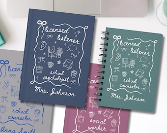 Diario personalizado para consejero escolar con licencia, regalo para trabajador social por graduación, cuaderno espiral personalizado, regalo para psicólogo escolar