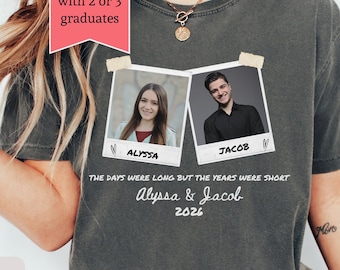 Camisetas de graduación personalizadas para gemelos, camiseta de graduación para mamá de trillizos, camiseta de graduación para papá con foto, camisetas de graduación de la clase de 2026 para la familia.