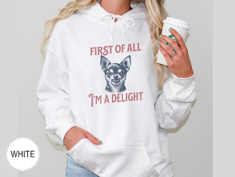 Retro First of All I'm a Delight Chihuahua Sweatshirt, Funny Chihuahua Shirt, Chihuahua Dog Mom Hoodie, Vintage Sarcastic Dog Mom Crewneck afbeelding 10