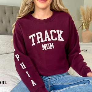 Custom Track Mom Sweatshirt with Name, Track and Field Shirt for Mama Birthday, Girl Track Gift for Mom, Track Team Sweater Track Sweatshirt Maroon