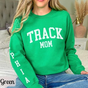 Custom Track Mom Sweatshirt with Name, Track and Field Shirt for Mama Birthday, Girl Track Gift for Mom, Track Team Sweater Track Sweatshirt Irish Green