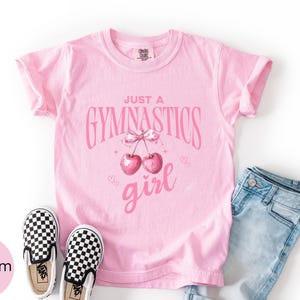 Coquette Gymnastics Shirt, Girls Gymnastics Birthday Gift, Cherry Just a Girl Gymnastics Tshirt, Gymnast Gift for Girls, Competition Day Tee