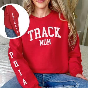 Custom Track Mom Sweatshirt with Name, Track and Field Shirt for Mama Birthday, Girl Track Gift for Mom, Track Team Sweater Track Sweatshirt Red