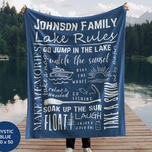 Custom Lake House Blanket, Personalized Lake House Decor, Lake Rules Throw Blanket Lakehouse Gift for Family, Nautical Home Decor