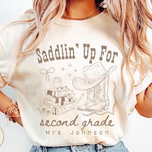 Custom Western Second Grade Teacher Shirt Comfort Colors, Personalized Back To School Cowgirl Tshirt, Teacher Team 2nd Grade Squad Shirts