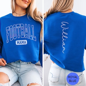 Custom Football Mama Sweatshirt, Personalized Football Mom Sweater with Name on Back, Mama Game Day Shirt, Football Hoodie Sports Mom Gift
