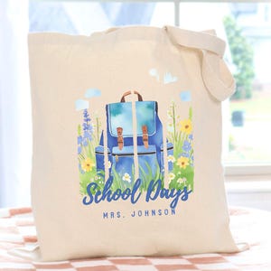 Custom Name Teacher Tote Bag, Personalized Teacher Gifts for Teacher Appreciation, Floral Wildflower Teacher Bag, Back to School Canvas Tote