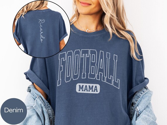 Custom Football Mom Tshirt Comfort Colors, Personalized Football Mama Shirt with Name on Back, Mom Game Day Tee Sports Mom Gift for Team Mom