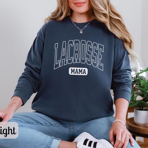 Custom Lacrosse Mom Shirt Comfort Colors, Personalized Name Lacrosse Mama Tshirt Womens Lacrosse Long Sleeve T Shirt Gift for Sports Mom Tee Midnight