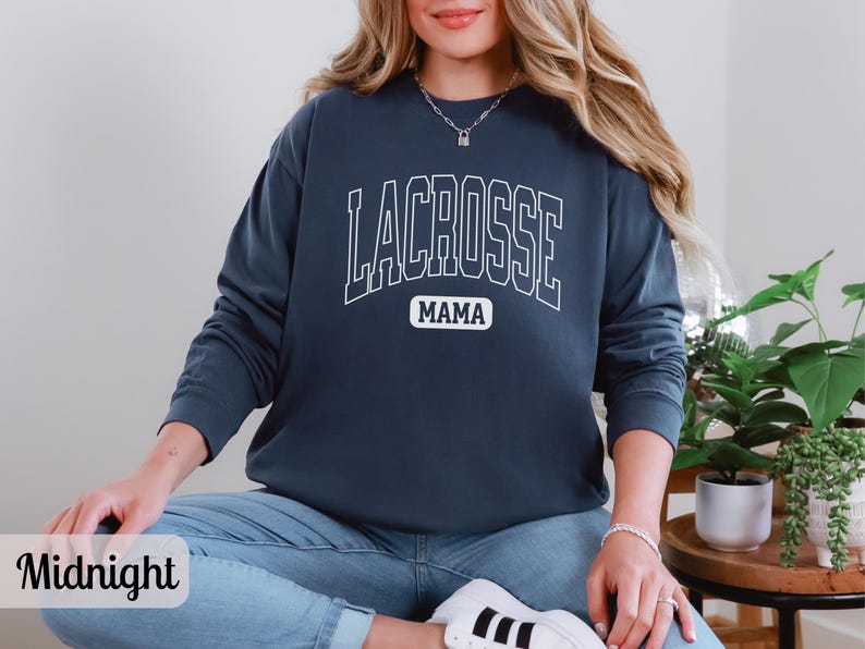 Custom Lacrosse Mom Shirt Comfort Colors, Personalized Name Lacrosse Mama Tshirt Womens Lacrosse Long Sleeve T Shirt Gift for Sports Mom Tee Midnight