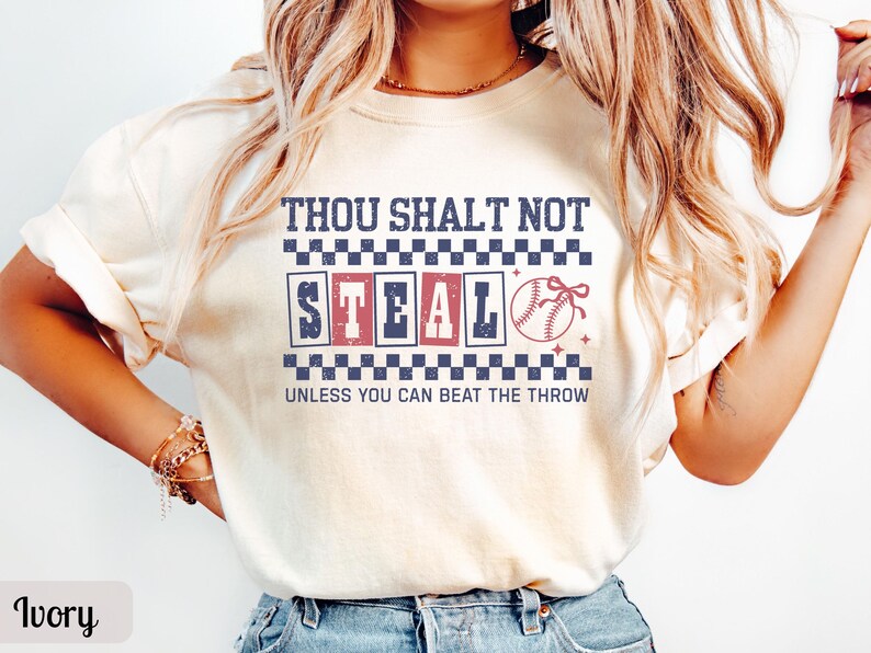 Funny Baseball Shirt Comfort Colors Baseball Mom Shirt, Womens Game Day Tee, Thou Shalt Not Steal Softball Shirt, Baseball Fan Gift for Her Ivory