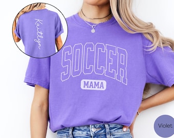 Couleurs confortables de chemise de maman de football personnalisée, chemise de maman de football avec nom personnalisé, t-shirt de football cadeau de football de maman pour le t-shirt de maman de football le jour du match