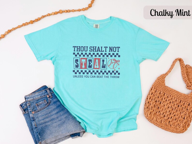Funny Baseball Shirt Comfort Colors Baseball Mom Shirt, Womens Game Day Tee, Thou Shalt Not Steal Softball Shirt, Baseball Fan Gift for Her Chalky Mint