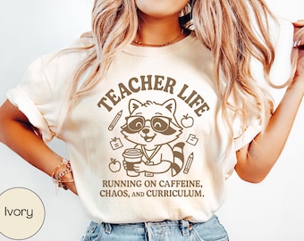 Funny Teacher Shirt Comfort Colors, Raccoon Teacher Tshirt, Vintage Raccoon Tee, Cute Teacher Shirt, Kindergarten Teacher Back to School Tee