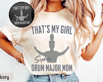 Camiseta personalizada para mamá directora de banda, colores cómodos, camiseta para padres de banda de marcha, camiseta para papá comandante de campo de banda de secundaria para el espectáculo de medio tiempo