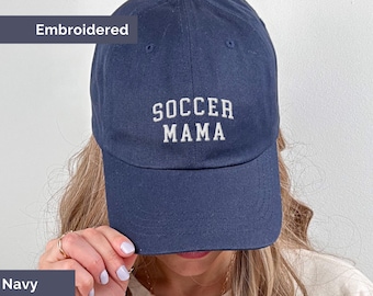 Soccer Mama Embroidered Hat, Varsity Soccer Mom Hat, Adjustable Cap for Sports Mom Gift, Sideline Soccer Mama Hat for Game Day Soccer Hat