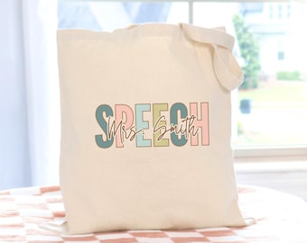 Custom Name SLP Tote Bag, Personalized Speech Teacher Appreciation Gift, SLP Graduation Gift for Speech Pathologist, Speech Therapist Gift