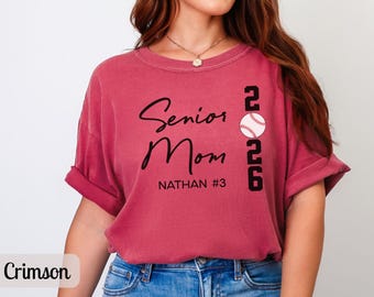 Custom Senior Baseball Mom Shirt Comfort Colors, Name and Number Baseball TShirt, Senior Night Mom Tee for Class of 2026, Baseball Mom Gift