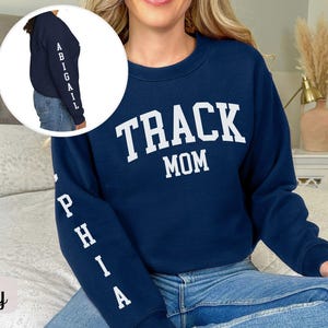 Custom Track Mom Sweatshirt with Name, Track and Field Shirt for Mama Birthday, Girl Track Gift for Mom, Track Team Sweater Track Sweatshirt Navy