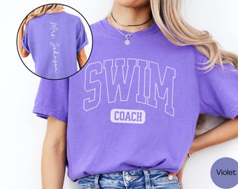 Custom Swim Coach Shirt Comfort Colors, Personalized Name High School Swim Team Coach Tshirt, Swimming Coach Gift, Coach Tee for Swim Meet