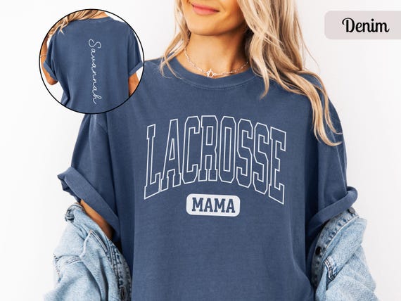 Custom Lacrosse Mom Shirt Comfort Colors, Personalized Name Lacrosse Mama Tshirt Womens Lacrosse Long Sleeve T Shirt Gift for Sports Mom Tee