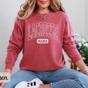 Custom Lacrosse Mom Shirt Comfort Colors, Personalized Name Lacrosse Mama Tshirt Womens Lacrosse Long Sleeve T Shirt Gift for Sports Mom Tee image 3