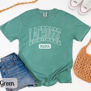 Custom Lacrosse Mom Shirt Comfort Colors, Personalized Name Lacrosse Mama Tshirt Womens Lacrosse Long Sleeve T Shirt Gift for Sports Mom Tee Light Green