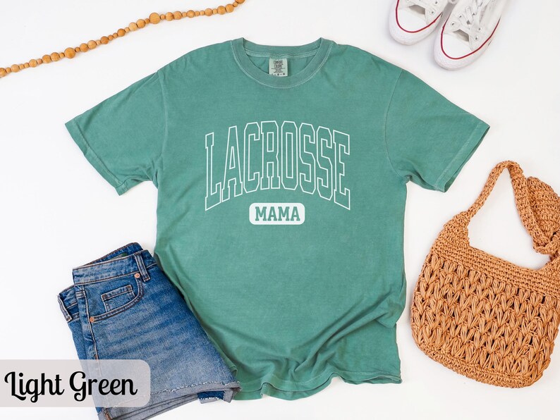 Custom Lacrosse Mom Shirt Comfort Colors, Personalized Name Lacrosse Mama Tshirt Womens Lacrosse Long Sleeve T Shirt Gift for Sports Mom Tee Light Green