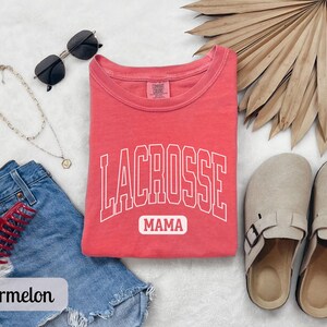 Custom Lacrosse Mom Shirt Comfort Colors, Personalized Name Lacrosse Mama Tshirt Womens Lacrosse Long Sleeve T Shirt Gift for Sports Mom Tee Watermelon