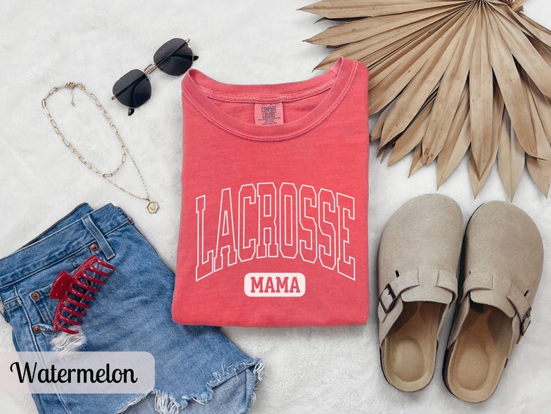 Custom Lacrosse Mom Shirt Comfort Colors, Personalized Name Lacrosse Mama Tshirt Womens Lacrosse Long Sleeve T Shirt Gift for Sports Mom Tee Watermelon