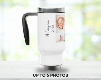Custom Photo Mug, Travel Coffee Mug Personalized Photo Collage Gift 14oz Stainless Steel Insulated Tumbler with Handle Xmas Gift for Grandma