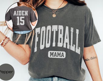 Personalized Football Mama Shirt, Comfort Colors Custom Football Mom Shirt with Name and Number, Football Number Tshirt Football Gameday Tee