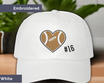 Embroidered Custom Football Hat with Number, Personalized Football Mom Hat, Gameday Mama Football Gift for Her Adjustable Football Heart Cap