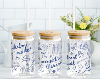 Occupational Therapy Glass Cup Gift for Therapist, OT Gift Iced Coffee Can, OT Tumbler Cup for Occupational Therapist, OTD Graduation Gift