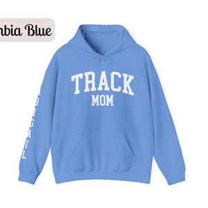 Custom Track Mom Sweatshirt with Name, Track and Field Shirt for Mama Birthday, Girl Track Gift for Mom, Track Team Sweater Track Sweatshirt Carolina Blue